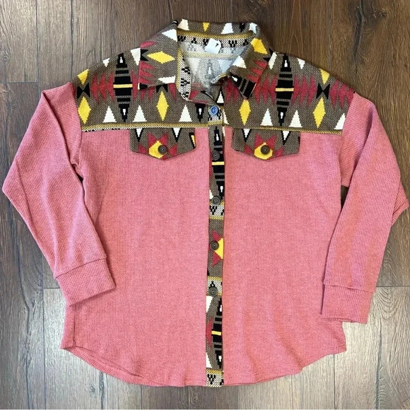7th Ray pink Aztec button up SZ SM - Picture 1 of 4